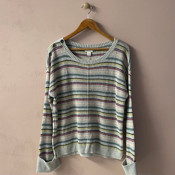 Caslon Light Gray Colorful Stripe Round Neck Knit Pullover Sweater Size S NWT - Picture 12 of 12